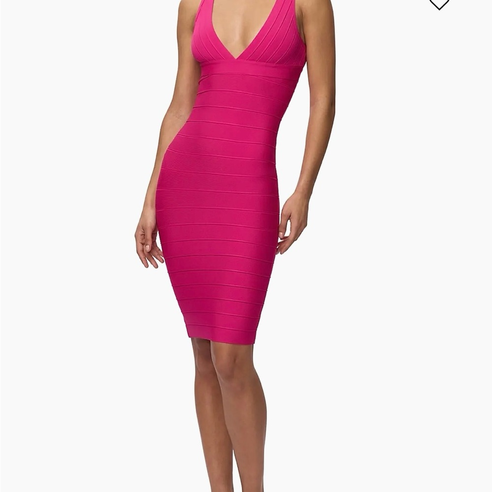 Herve Leger WHITE (not pink) V-Neck Bandage Midi Dress